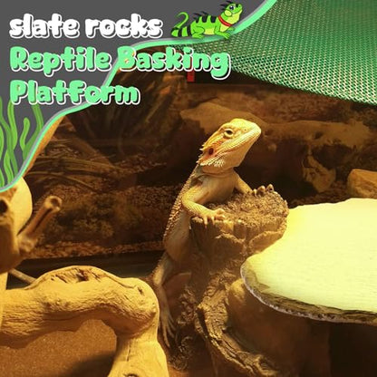 Shinylin 2 Pack Reptile Basking Platform, 11''x5.5'' Tortoise Slate Rocks Feeding Bathing Resting Slate Basking Platform for Bearded Dragon Turtle Lizard Gecko Chameleon Snake Frog
