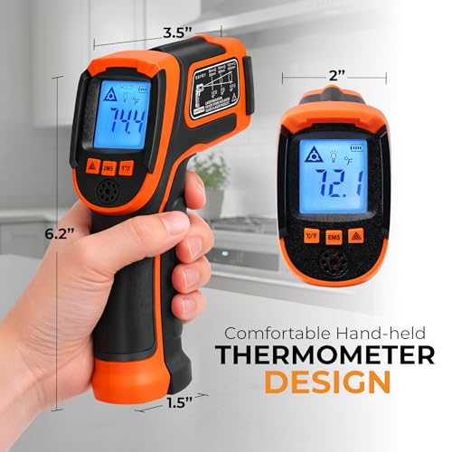Kizen Infrared Temperature Gun - Handheld Surface Infrared Thermometer for Griddle, Grill, Pizza Oven, Candy, & A/C - Laser Thermometer Gun -58F to 1112F - Surface Temp Gun
