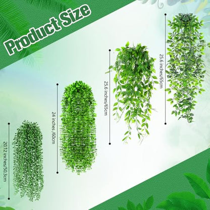 Daifunli 12 Pcs Artificial Hanging Plants Fake Hanging Ferns Plastic Faux Plants for Wall Room Garden Garland Indoor Outdoor Decor No Basket (Eucalyptus,Mandala,String of Pearls,Pea) - style: Eucalyptus, Mandala, String of Pearls, Pea