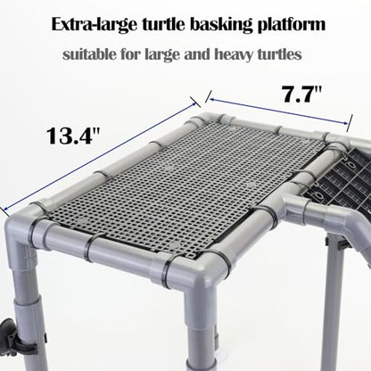 Extra Large Turtle Basking Platform, Aquatic Turtle Tank Accessories with Non-Slip Ramp, PVC Standing Dock for 75-120 Gallon Tanks - size: Basking Platform 13.4" W × 7.7" D