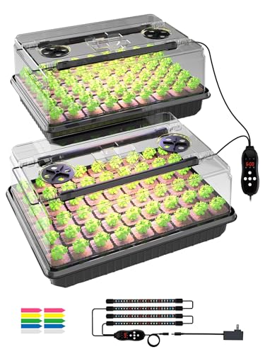 GLOWRIUM Seed Starter Tray with Full Spectrum Grow Light,54-Cell *2 Pack Seed Starter Kit with Humidity Dome,6-Setting Auto Timer,Adjustable Brightness for Indoor Plant (2-Pack) - style: 2-Pack