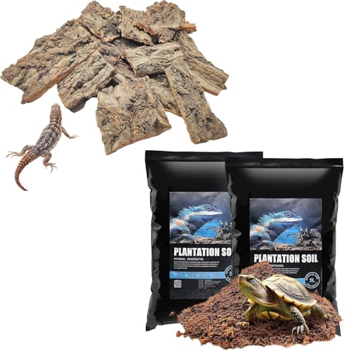 VCEPJH Reptile Bark Bedding Cork Bark for Reptiles Flat Cork Wood and Loose Coconut Fiber Substrate Coco Coir Reptile Bedding Tarantula Substrate Soil Habitat for Snake Bearded Dragon Spiders Hermit C