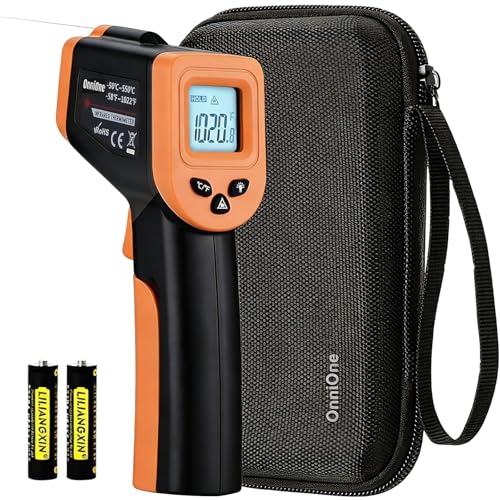 Pizza Oven Laser Thermometer Gun for Cooking, OnniOne Infrared Thermometer for Blackstone Griddle, -58℉~1022℉ Non Contact Grill Temperature Gun with Carrying Storage Bag, LCD Backlit (NOT for Human) - color: Black