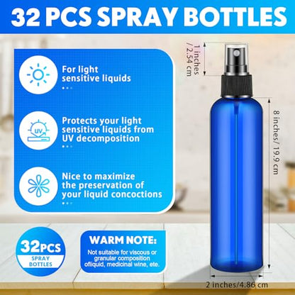 Eccliy 32 Pcs 8 oz Spray Bottles Fine Mist Plastic Spray Bottles Clear Empty Sprayer Hairs Refillable Travel Sprayer with Pump Cap for Cleaning Oils Travel Perfumes(Blue,Clear) - color: Blue, style: Clear
