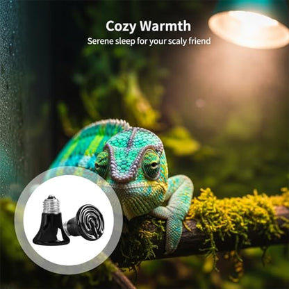 2 Pcs Mini Ceramic Heat Emitter, 75W Reptile Heat Lamp Bulb, Infrared Brooder Coop Heater with E26 Socket, No Light Heating Bulb for Pet, Chicken, Lizard, Turtle