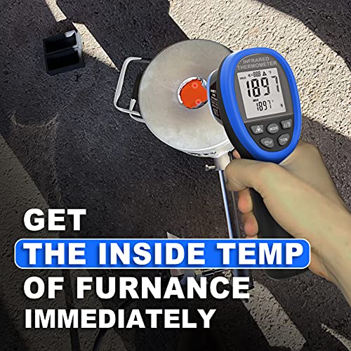 AIOMEST Digital Infrared Thermometer - Non Contact High Temperature Gun AI-1500 Infra Pyrometer Temp Gauge -58~2732℉ Handheld IR Laser Reader for Cooking Kiln HVAC (NOT for Human Temp) - color: Blue