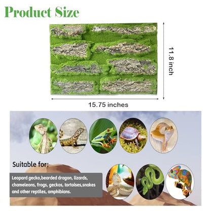 kathson Reptile Terrarium Cork Background,Bearded Dragon Tank Backdrop Wall Decor with Artificial Moss Reptiles Climbing Mat Habitat Cork Bark Decoration for Lizard Snake Gecko Chameleon(4 Pcs)