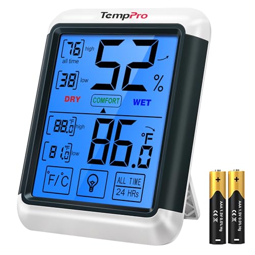 TempPro TP55 Digital Indoor Hygrometer Thermometer, 4-Inch Temperature/Humidity Monitor with Touchscreen and Backlit, Room Thermometer/Humidity Meter for House Home Greenhouse (Previously ThermoPro) - size: Indoor