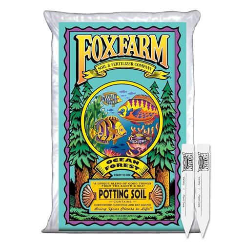 FoxFarm Ocean Forest Potting Soil with 2 Plant Tags, 1.5 cu ft – Light, Aerated Texture – for All Container Plants - size: 1.5 Cu Ft with Tags