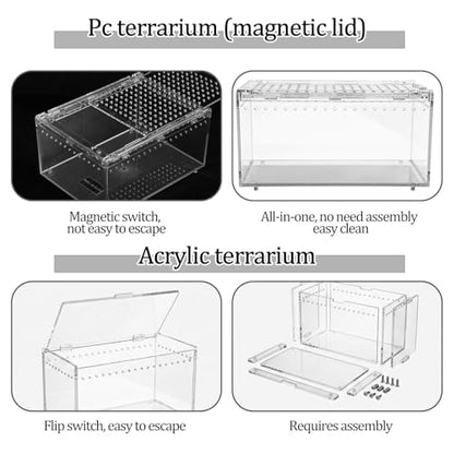 2-Pack Acrylic Terrarium, Large Tarantula Enclosure with Magnetic Lid, Escape-Proof Spider Cage, Hermit Crab Tank, Reptile Habitat for Geckos, Frogs, Isopods