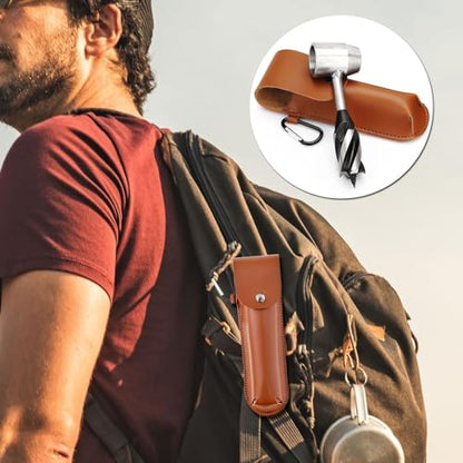 Survival Settlers Tool Bushcraft Hand Auger Wrench Scotch Eye Wood Drill Manual Drill Wrench Bushcraft Survival Tool with Leather Pouch and Hook for Outdoor Camping Bushcrafting Backpacking (Brown) - color: Brown