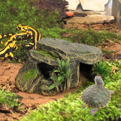 Reptile Rock Hide Cave, Aquarium Small Terrarium Hideouts Turtle Resin Habitat Basking Platform Lizard Hiding Hideaway Shelter Spiders Frog Amphibians Bearded Dragon Tank Snakes Tortoise Betta Shrimp
