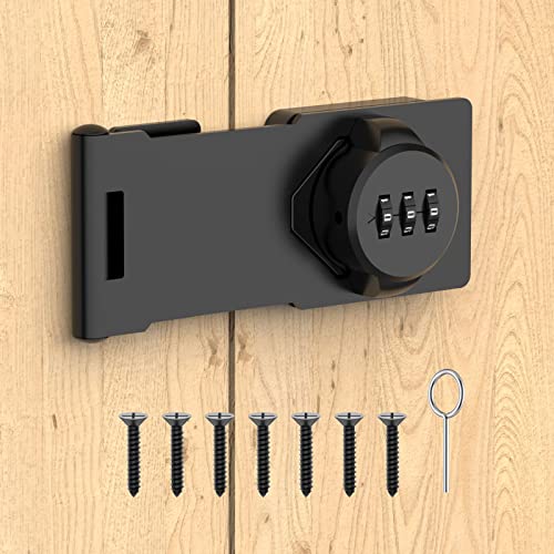 Mechanical Password Rotary Hasp Locks, Cabinet Locks with Combination, Door Security Latch for Small Barn Doors, Cabinets, Gate, Bathroom, Outdoor, Closet, Fence (Black) - color: Black