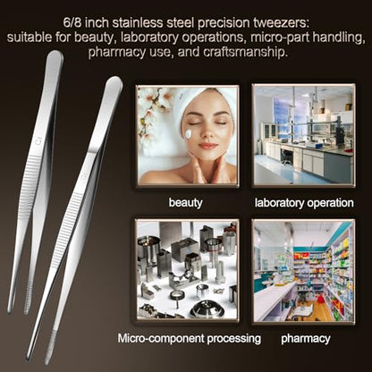 Aniso Long Tweezers, Stainless Steel, 10 inches | Precision Serrated Tip, Cooking Tweezers Tongs， For Barbecue, Hand-Made，Steaks, Bread, Pizza, Salads - size: 10 inches