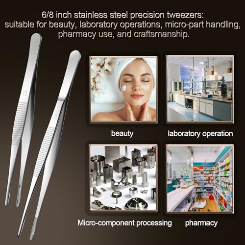 Aniso 6 Inches Stainless Steel garden tweezers | Precision Serrated, Non-slip handle For Hand-Made，succulent，Pick up an ice cube Kitchen and Dining Room - size: 6 inches