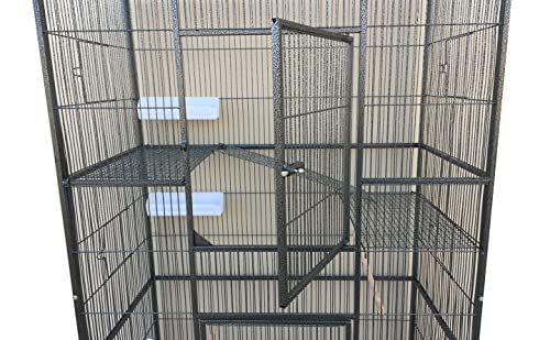 Huge X-Large Wrought Iron 4-Level Chew-Proof Tight 1/2-inch Wire Spacing Ferret Chinchilla Sugar Glider Rats Mices Rabbit Squirrel Hamster Cage with Detachable Rolling Stand - color: Black Vein, size: 32"L x 19"W x 67.5"H With 1/2" Spacing