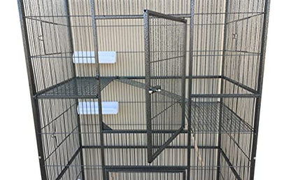 Huge X-Large Wrought Iron 4-Level Chew-Proof Tight 1/2-inch Wire Spacing Ferret Chinchilla Sugar Glider Rats Mices Rabbit Squirrel Hamster Cage with Detachable Rolling Stand - color: Black Vein, size: 32"L x 19"W x 67.5"H With 1/2" Spacing