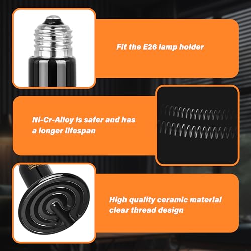 Simple Deluxe 75W Ceramic Heat Emitter Reptile Heat Lamp Bulb No Light Emitting Brooder Coop Heater for Amphibian Pet & Incubating Chicken, 2 Pack - size: 75W, style: 2 Pack