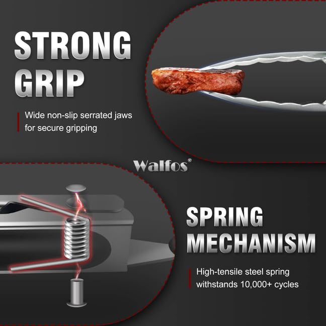 Walfos Extra Long Grill Tongs - Heavy Duty Metal Tongs - 16 & 12 inch Great for Grilling,BBQ/Barbecue,Cooking - Stainless Steel and Non-Slip Heat Resistant Silicone Handle (Set of 2) - color: 2pcs BBQ Tongs, size: 12+16 inch