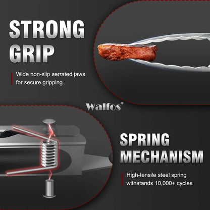 Walfos Extra Long Grill Tongs - Heavy Duty Metal Tongs - 16 & 12 inch Great for Grilling,BBQ/Barbecue,Cooking - Stainless Steel and Non-Slip Heat Resistant Silicone Handle (Set of 2) - color: 2pcs BBQ Tongs, size: 12+16 inch