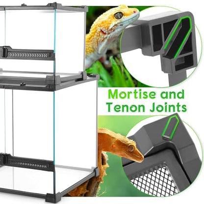 20"x12"x14" Reptile Terrarium, Double-Door Glass Terrestrial Vivarium for Small Desert Reptiles Such as Sandfish Skinks, with Lock, Cable Port & Waterproof Deep Base Below Front Doors