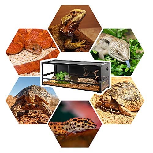 REPTI ZOO 67 Gallon Large Glass Reptile Terrarium 48" x 18" x 18", Easy Folding & Detaching Reptile Breeding Tank with Black PVC Back Panel Full Open Door Screen Ventilation