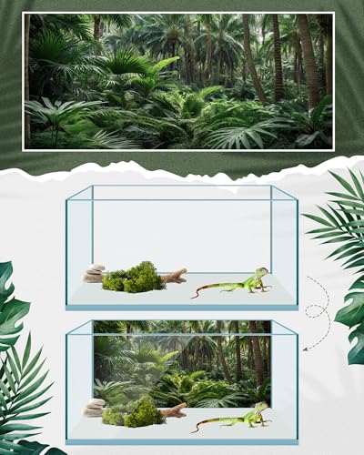 Breling 4 Pcs 48 x 18'' Reptile Tank Background 40/55/75 Gallon Polyester Tropical Rainforest Bearded Dragon Terrarium Background Decor for Crested Gecko, Python Regius, Tree Frogs, Chameleon - size: 48 x 18 Inch