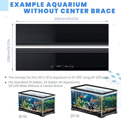 Sieral Aquarium Canopy Set Polycarbonate Greenhouse Panels 19.37 x 9.37 x 0.24 Inch for 10/20 Gallon Fish Tank Without Center Brace Aquariums Cover Fish Tank Lid, Black - color: Black, size: 20 x 10 Inch