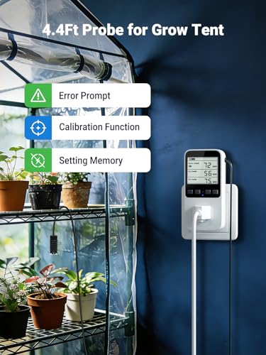 Temperature and Humidity Controller Plug in, Thermostat Controlled Outlet for Humidifier | Temperature Humidity Alarms | Digital Humidistat Controller Switch for Mushroom, Greenhouse, Reptile