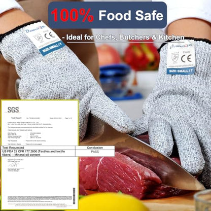 Dowellife Cut Resistant Gloves Food Grade Level 5 Protection, Safety Kitchen Cuts Gloves for Oyster Shucking, Fish Fillet Processing, Mandolin Slicing, Meat Cutting and Wood Carving. (Large-2 Pairs) - size: Large (Pack of 2), style: Original