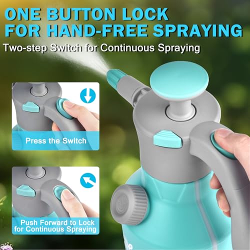 Garden Hand Pump Sprayer 1/2 Gallon - 68 Oz Leak-Proof Handheld Pressure Sprayer with 360° Extended Spray Rod, Adjustable Nozzle & Safety Valve, Water Mister Spray Bottle for Plants (2L)