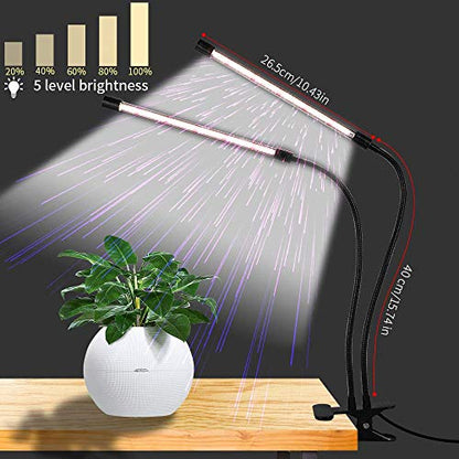 GooingTop LED Grow Light,6000K Full Spectrum Clip Plant Growing Lamp with White Red LEDs for Indoor Plants,5-Level Dimmable,Auto On Off Timing 4 8 12Hrs - size: 49Watts