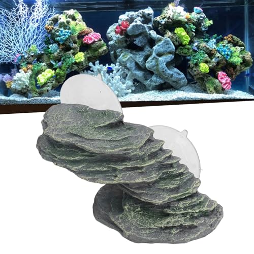 Basking Platform, Tortoise Dock Resin Resting Rock Reptile Climbing Ornament Stone Aquarium Ornament with Suction Cup