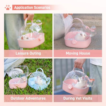 BUCATSTATE Small Animal Carrier Cage with Water Bottle, Portable Hamster Travel Carrier Carry Case 7.24" L*6.69 W *6.42" H for Small Pets, Gerbils, Mice, Dwarf Hamster (Pink) - color: Pink