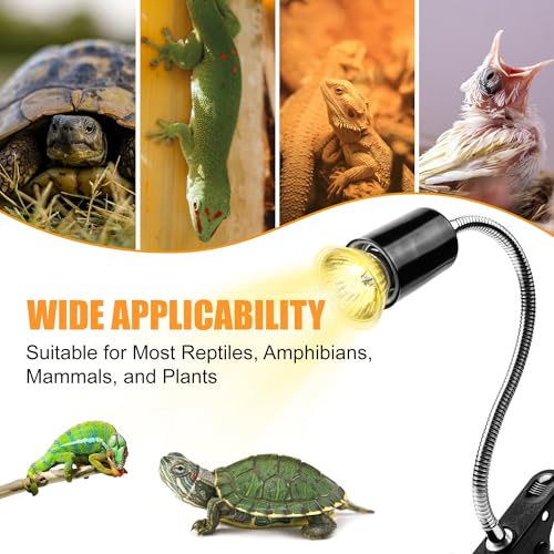 Reptile Heat Lamp, UVA UVB Turtle Basking Light with 50W Heating Lightbulb and 360° Rotatable Clip, UV Heatlamp for Turtle Tank, Tortoise, Lizard, Reptiles, Terrarium, Snake, Gecko, Spiders
