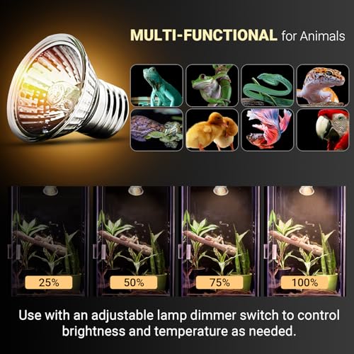 CALPALMY 4-Pack 50W UVA+UVB Bulbs | Heat and Light for Reptiles and Amphibian Tanks, Terrariums and Cages | Works with Various Lamp Fixtures