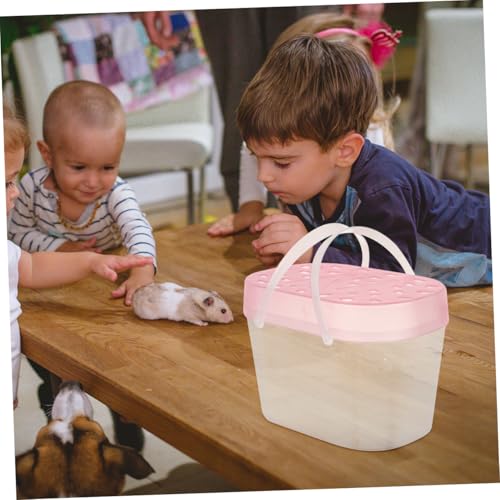 Beaupretty 2pcs Small Pet Carriers for Hamsters and Turtles, Portable Plastic Reptile Cages with Handles, Medium Pink Travel Boxes for Outdoor Use and Small Animal Transport