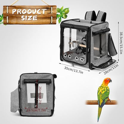 Bird Carrier with Seat Belt for Car Travel, Bird Backpack Carrier with Indestructible Stainless Steel Mesh, Large Bird Carrier Travel Cage, Grey - color: Grey, size: 13.5"L x 10.0"W x 15.5"H