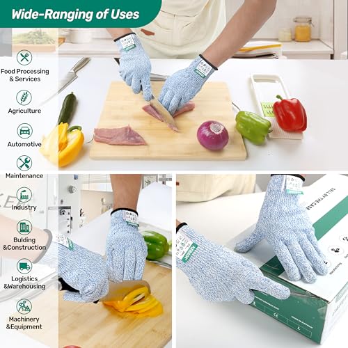 Kebada Cut Resistant Gloves, 100% Food Grade Cutting Gloves, ANSI A4 Level 5 Protection Anti Cut, Glass-Free and Steel-Free, Model C4, 6 Pairs, Medium - color: Blue(6 Pairs), size: 8/Medium