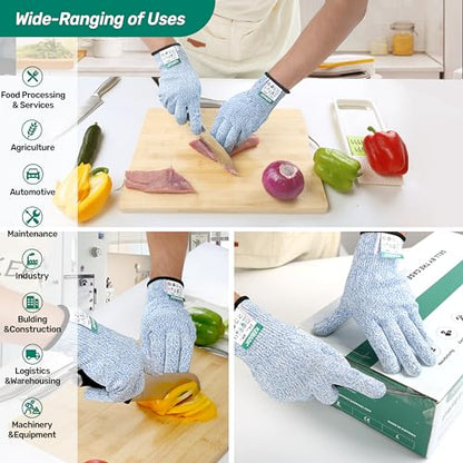 Kebada Cut Resistant Gloves, 100% Food Grade Cutting Gloves, ANSI A4 Level 5 Protection Anti Cut, Glass-Free and Steel-Free, Model C4, 6 Pairs, Medium - color: Blue(6 Pairs), size: 8/Medium