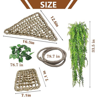 kathson Bearded Dragon Hammock,Lizard Lounger Reptile Tank Hanging Plants Climbing Jungle Vines Flexible Leaves Decorations for Lizards Chameleon Gecko Snakes(5 PCS)