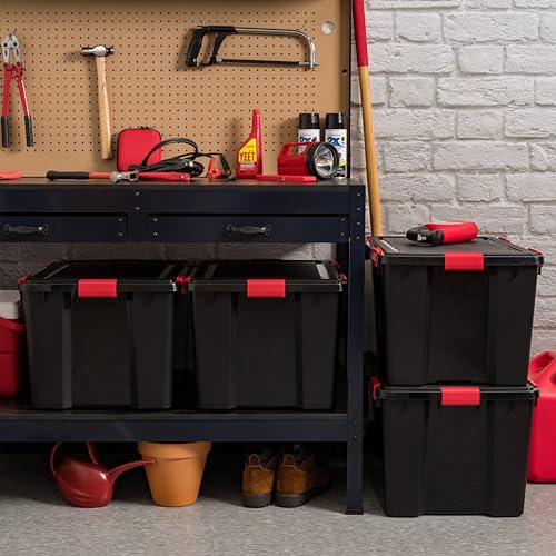 IRIS USA WeatherPro 74 Qt Storage Bins with Lids, 3 Pack, BPA-Free Plastic Gasket Box with Tight Latch and Seal, Stackable Nestable Tote Tub - Black/Red - size: 74 Qt. - 3 Pack