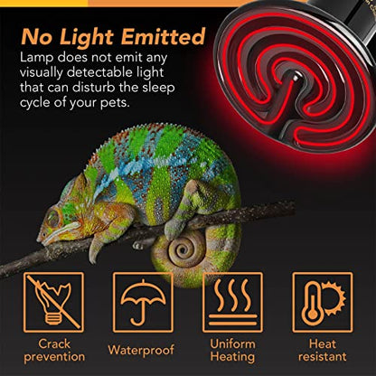 Simple Deluxe Reptile Heat Lamp Bulb Ceramic Heat Emitter 40W/60W/100W/150W/250W, No Light Emitting Brooder Coop Heater for Amphibian Pet & Incubating Chicken Black (Pack of 3) - size: 250W (Pack of 3)