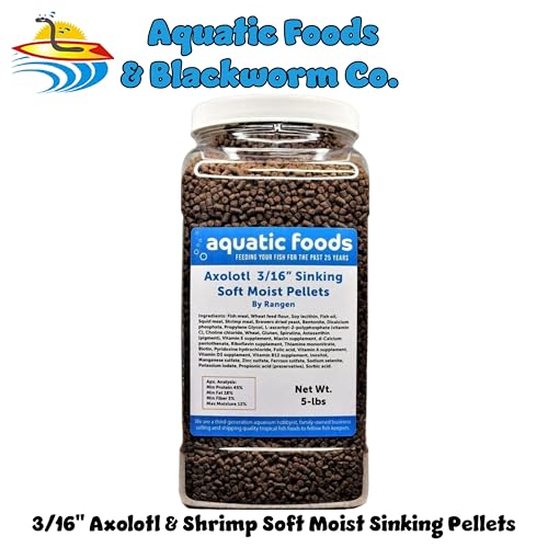 3/16" Axolotl Food Soft Moist Sinking Pellets... 5-lb Large Jar | For Adult Axolotl, Also for Shrimp, Snails, Crabs, Crayfish, Bottom Tropical Fish - size: 5 Pound (Pack of 1)