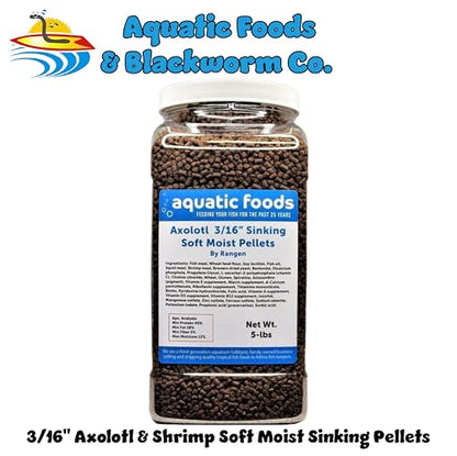 3/16" Axolotl Food Soft Moist Sinking Pellets... 5-lb Large Jar | For Adult Axolotl, Also for Shrimp, Snails, Crabs, Crayfish, Bottom Tropical Fish - size: 5 Pound (Pack of 1)