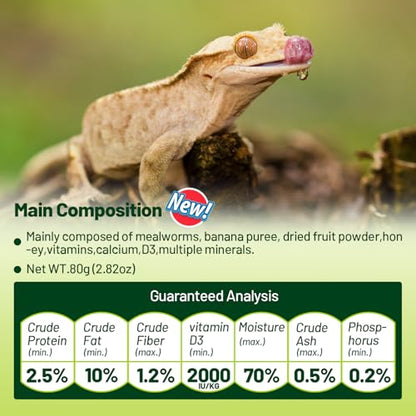 Crested Gecko Food Insect Puree, Banana Paste Reptile Food Made with Fresh Insects Gecko Food Complete Diet 2.82oz