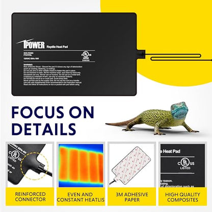 iPower Reptile Heat Pad 8 by12 Inch Under Tank Terrarium Warmer 16W Heating Mat for Turtle, Lizard, Frog, Snake, Hermit Crab and Other Small Animals - size: 8 X 12 Inch, New