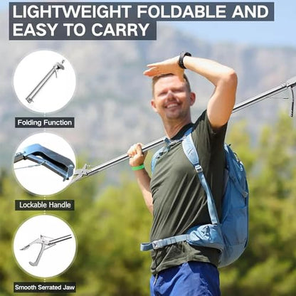 52“ Snake Tongs Collapsible Grabber, Professional Reptile Snake Catcher Wide Jaw Handling Tool, Stainless Steel Snake Hook