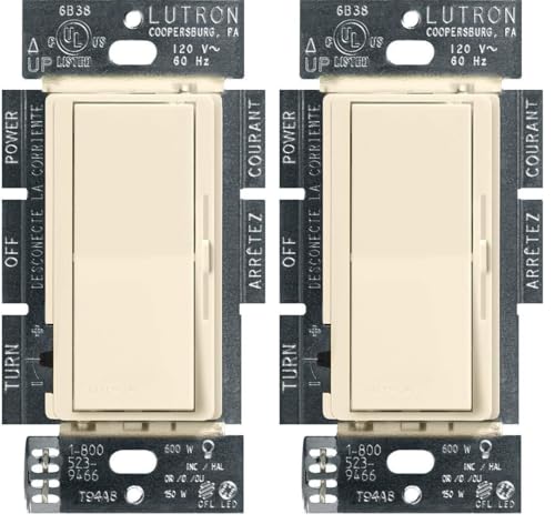 Lutron Diva LED+ Dimmer Switch for Dimmable LED, Halogen and Incandescent Bulbs, 150W/Single-Pole or 3-Way, DVCL-153P-AL, Almond (Pack of 2) - color: Almond, size: 2 Pack, style: Diva Dimmer