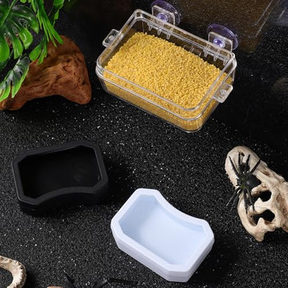 BESPORTBLE 2pcs Reptile Feeder Feeding Bowl Set with Strong Suction Cup for Frogs and Spiders, Plastic Water and Food Dish Adsorbed on Smooth Surfaces for Feeding and Watering
